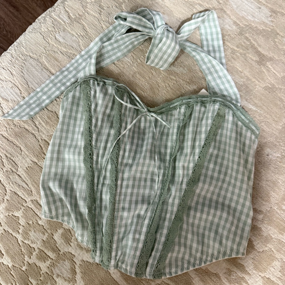 Gingham Green Corset Top